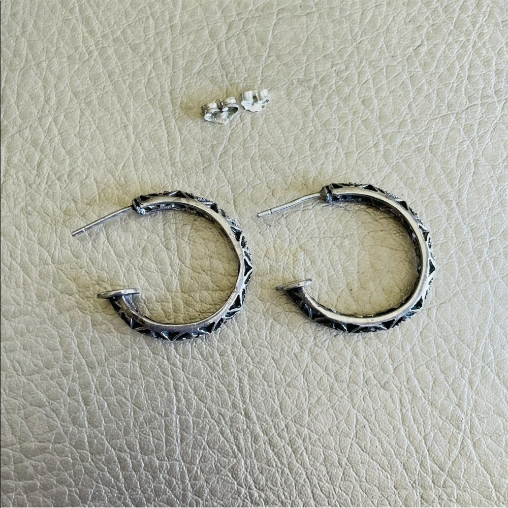 Ornate Hoop Cross Sterling Silver And Marcasite Earrings - Picture 9 of 9
